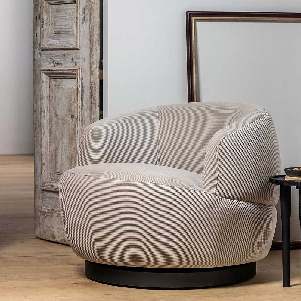 Design Sessel Galicia mit Cord Bezug in Beige drehbar