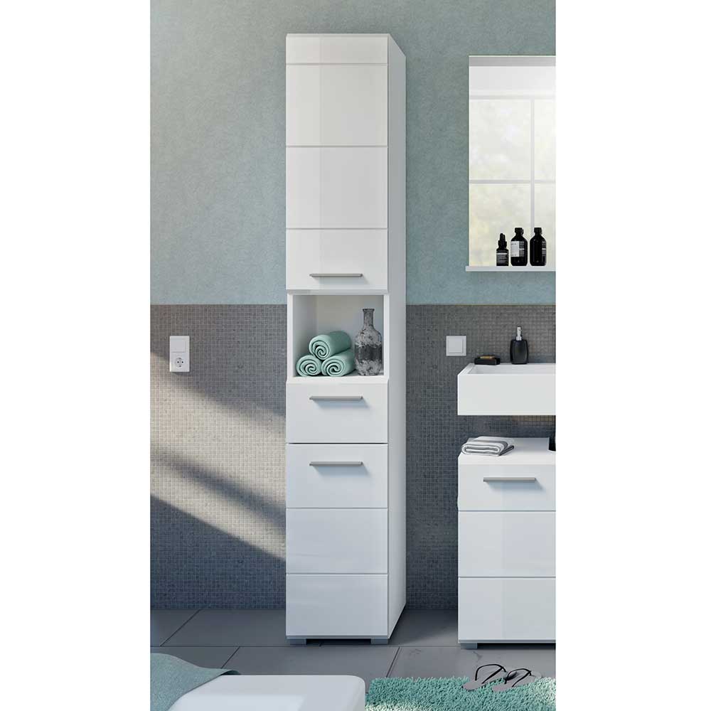 Bad Hochschrank Ambo in Weiß mit einer Schublade und zwei Türen