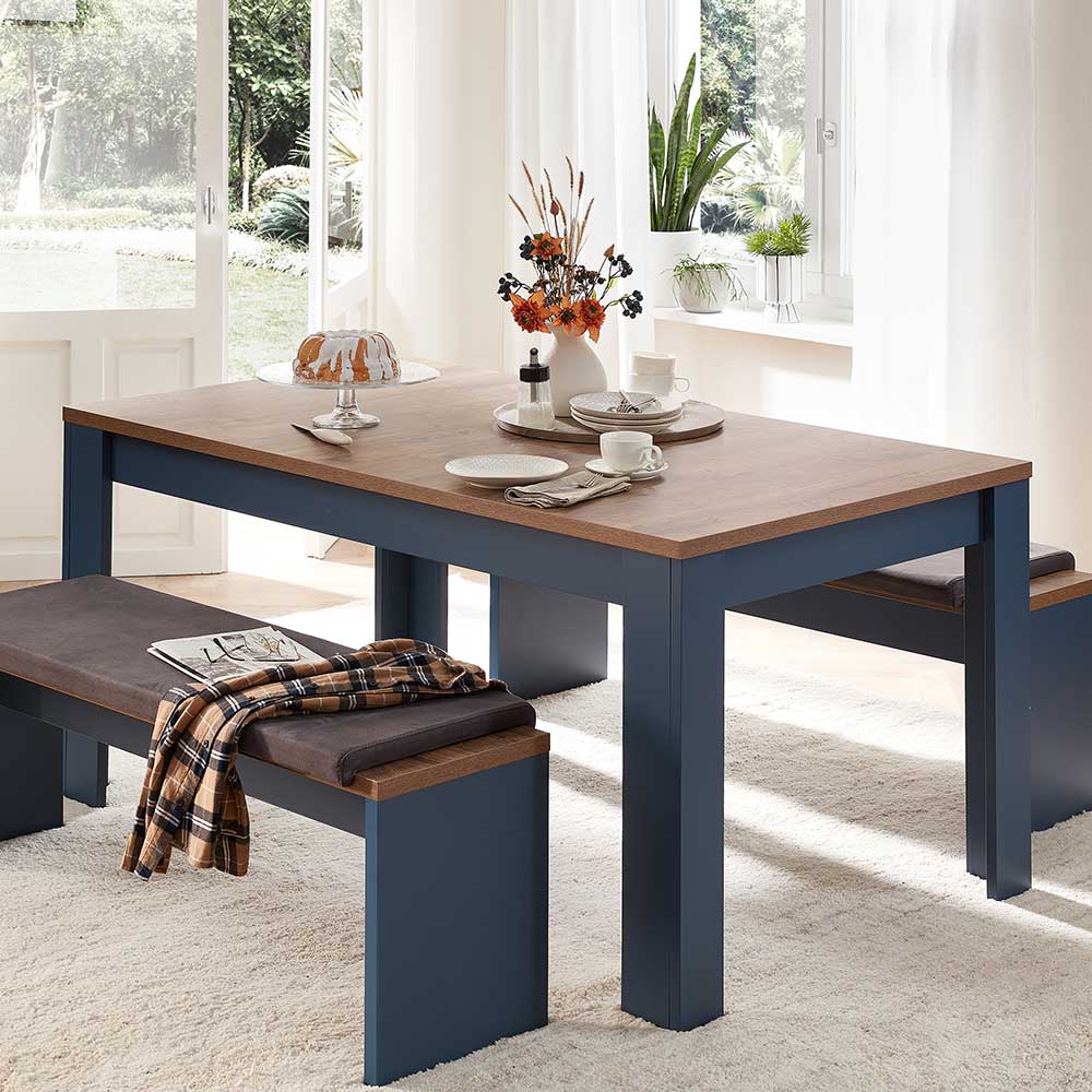 Ausziehbarer Esszimmer Tisch Fanci in Eiche dunkel und Blau im Landhausstil