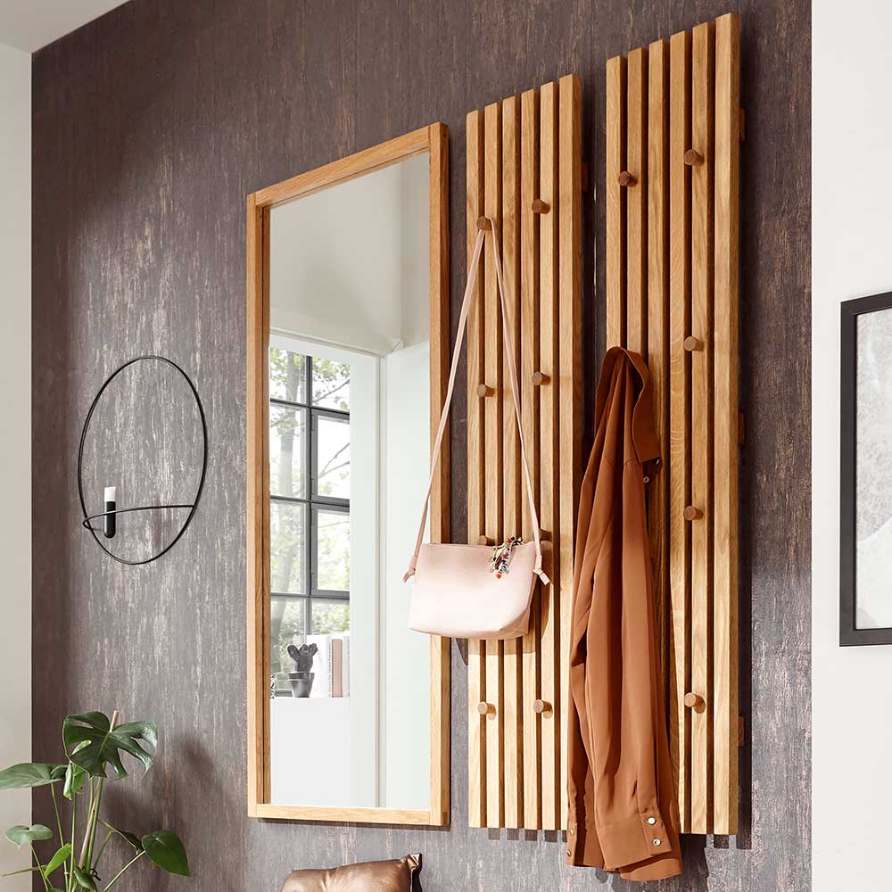 Garderobenpaneel Shavarel im Skandi Design aus Eiche Massivholz