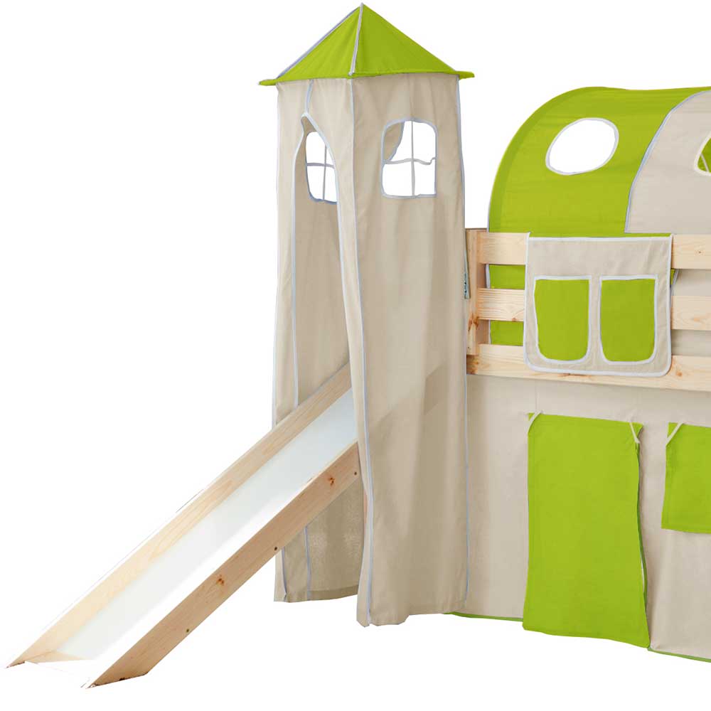 Kinderzimmerbett Trimble mit Rutsche und Tunnel aus Kiefer massiv
