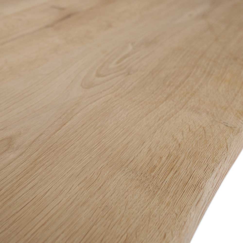 Baumkantentisch Basnia aus Eiche Massivholz und Stahl Platte unbehandelt