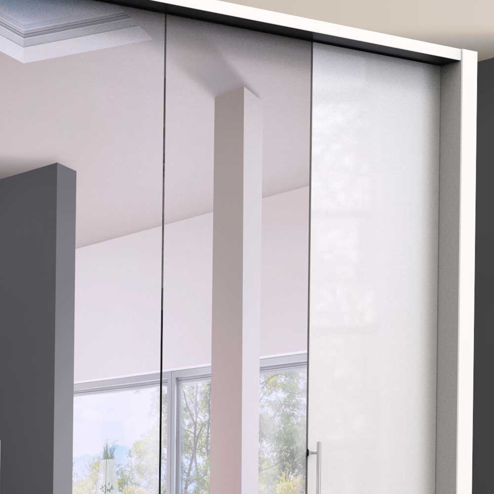 Design Falttürenschrank Grinzia in Weiß Glas beschichtet mit Spiegel