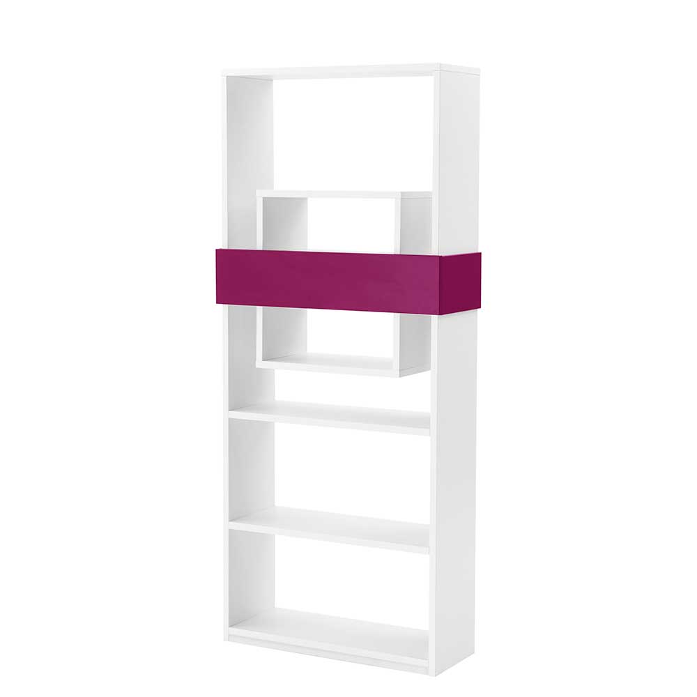 Bücherregal Tidesco in Weiß mit Klappe in Pink