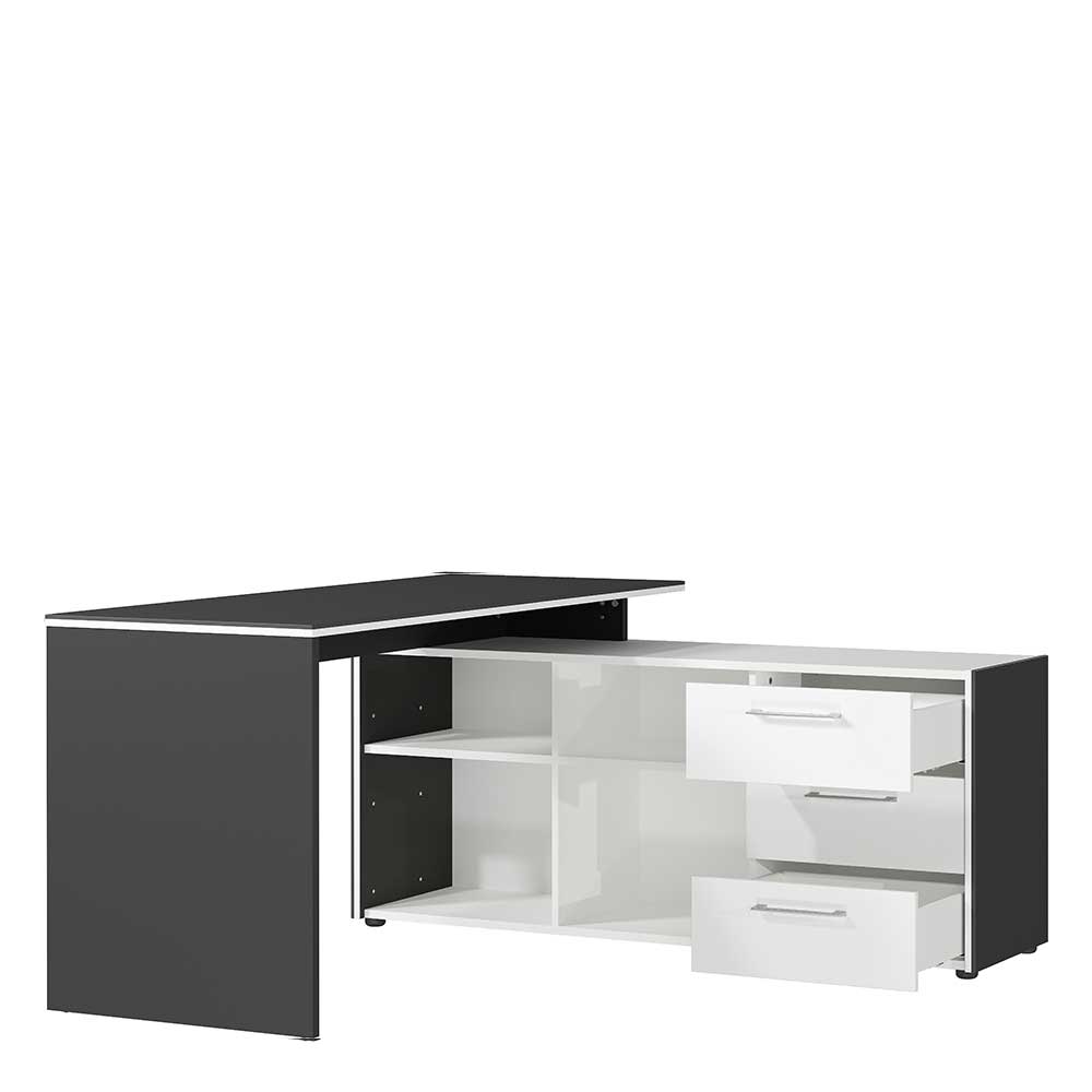 Schreibtisch mit Sideboard Puertos in Weiß und Dunkelgrau
