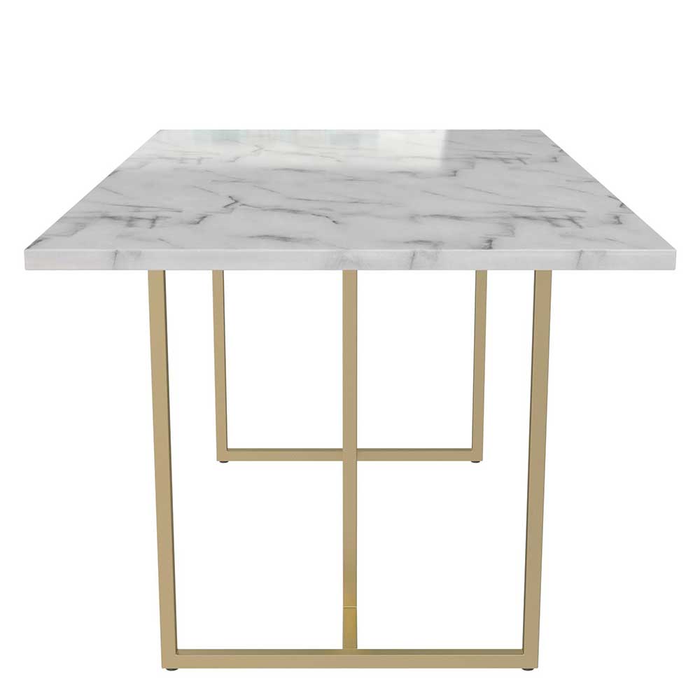 Moderner Esszimmer Tisch Mamina in weißer Marmor Optik und Goldfarben