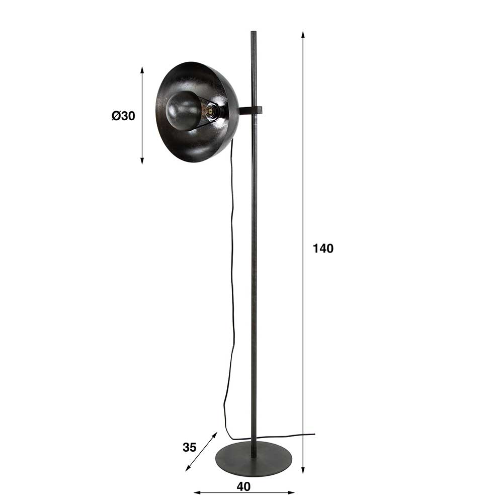Metall Stehlampe Liriandra in Grau und Schwarz Nickel 140 cm hoch