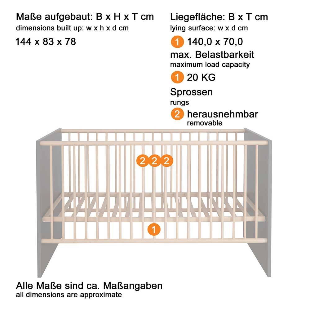 Babybett Jeguta in Weiß und Buchefarben - optional mit Umbauseiten
