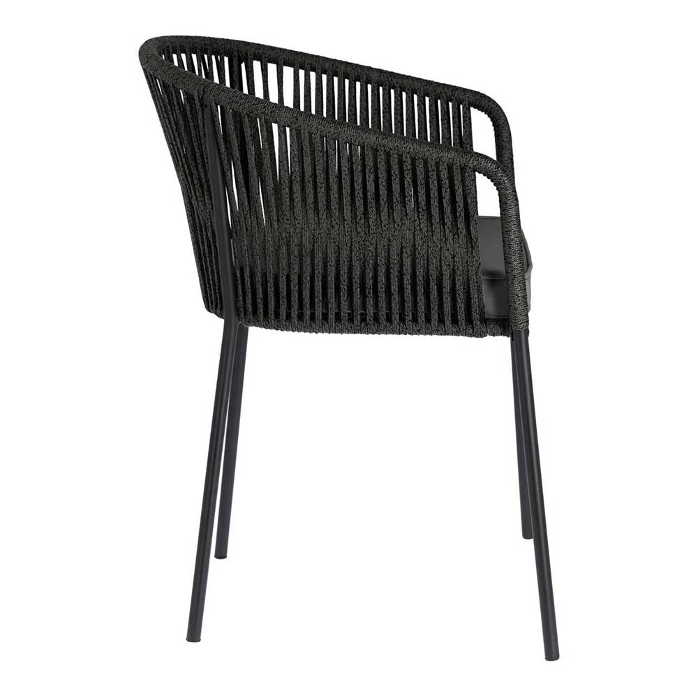 In- und Outdoor Stühle Ebonia aus Kordel Geflecht und Stahl mit Polstern (4er Set)