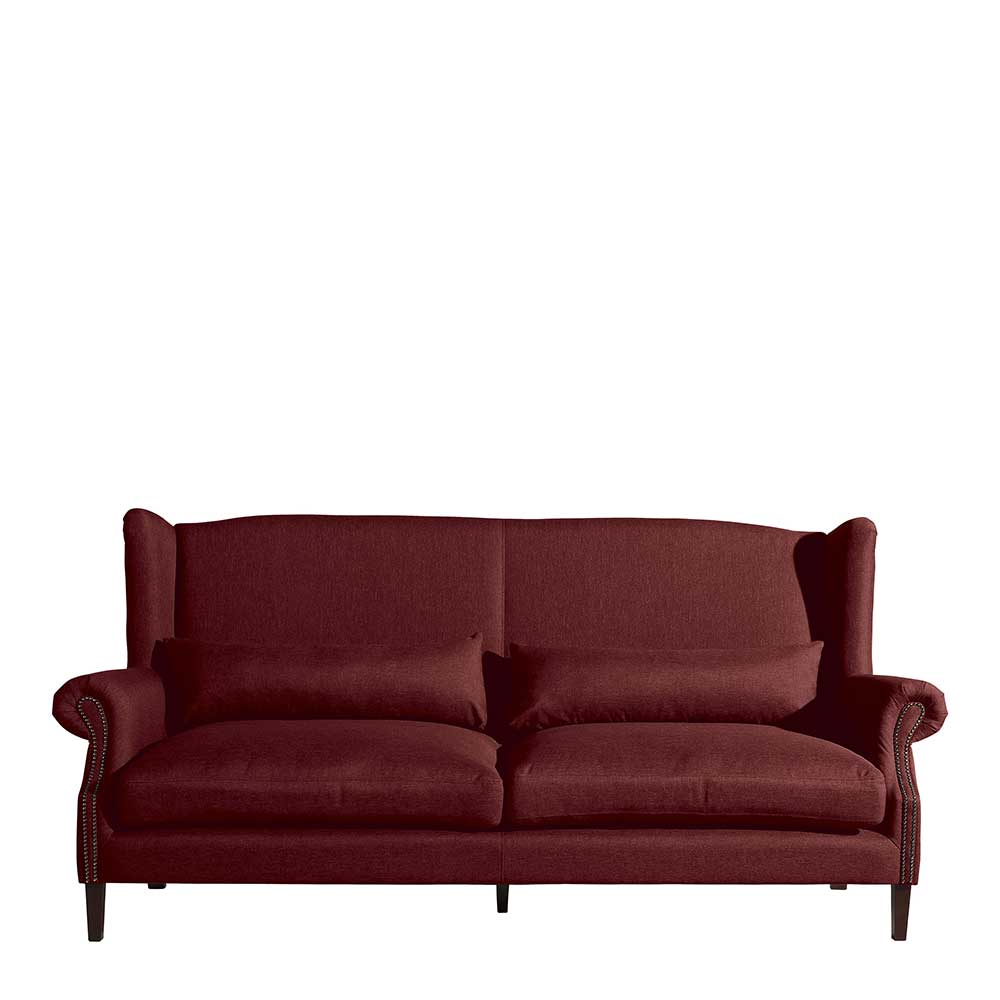 Dreier Sofa Legramo in Rot und Nussbaumfarben inklusive Zierkissen
