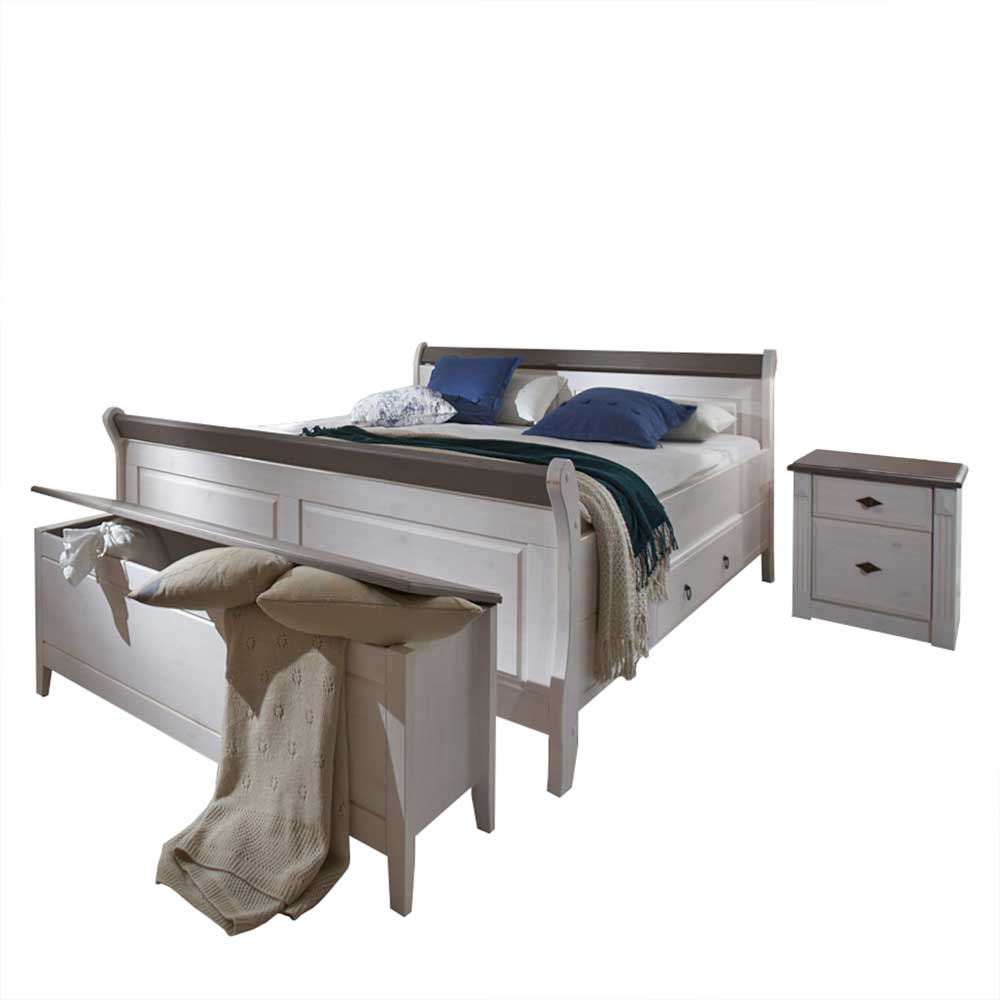Schlafzimmermöbel Set Aturin in Weiß Grau im Landhausstil (vierteilig)