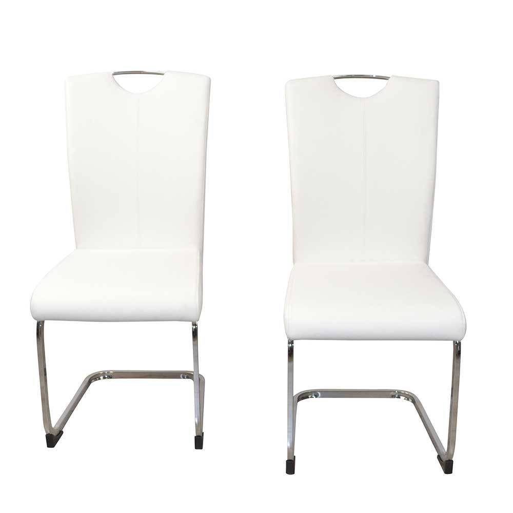 Freischwinger Stühle Endana in Weiß & Chrom mit hoher Lehne (2er Set)
