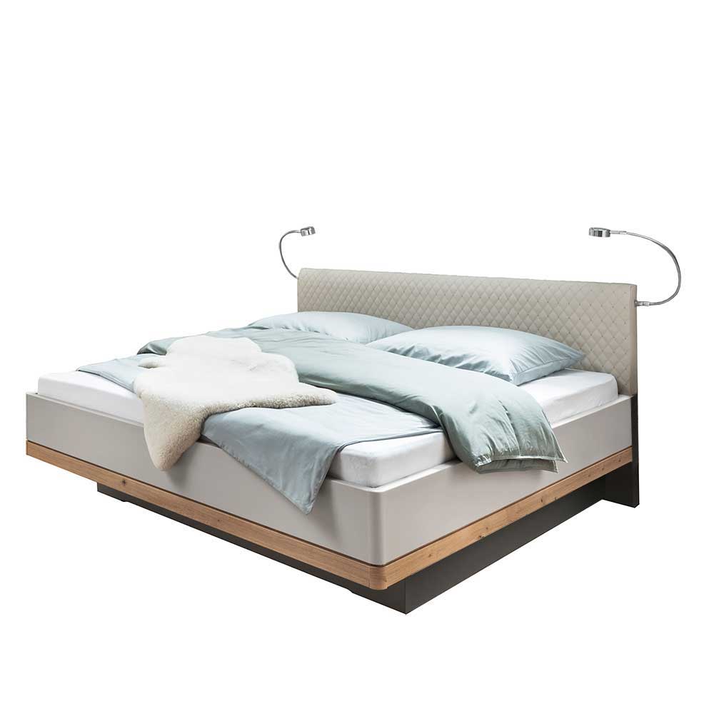 Schlafzimmer Set Privira in Eiche Bianco und Beige mit LED Beleuchtung (vierteilig)