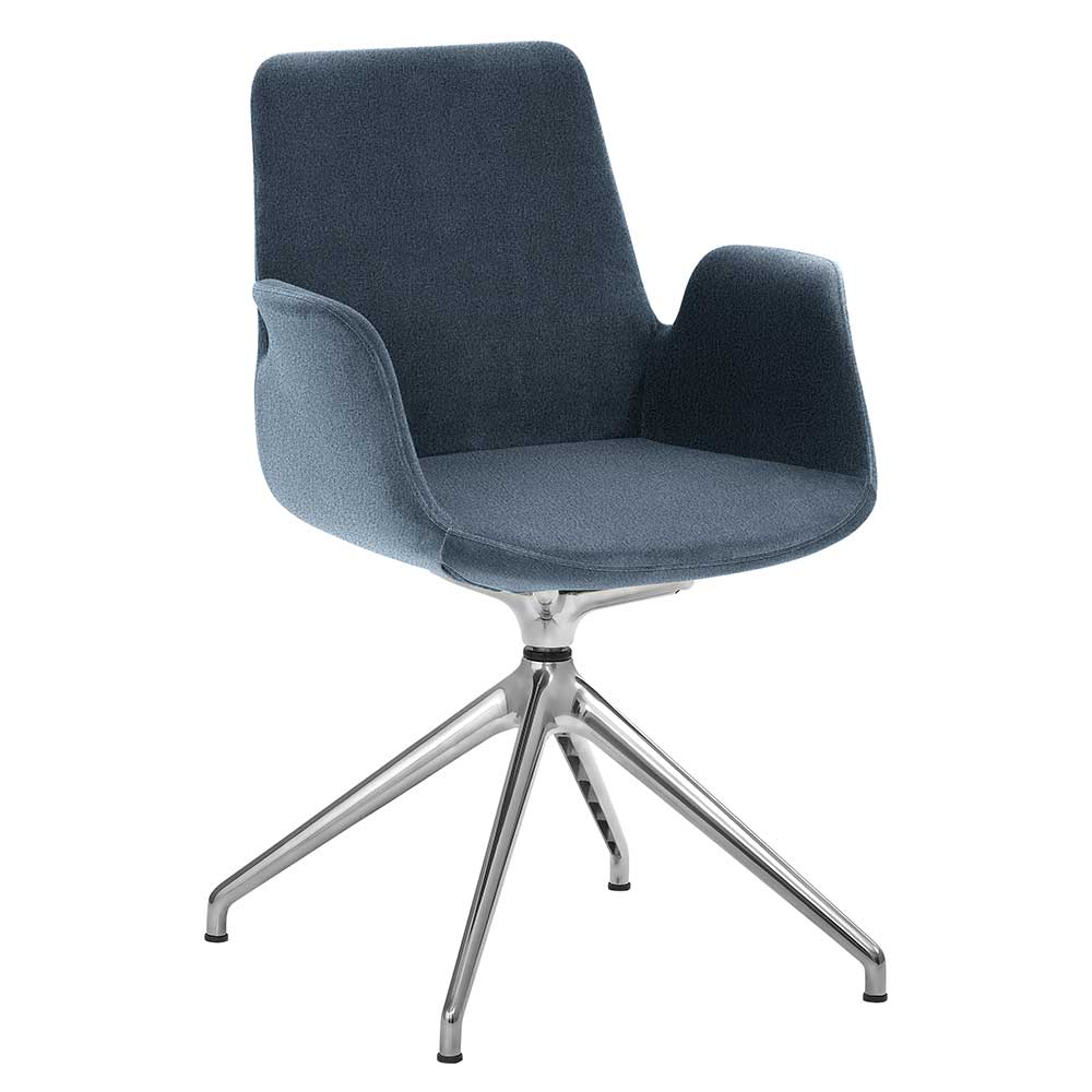 Metallgestell Stuhl Onitos in Blau und Alufarben mit Armlehnen