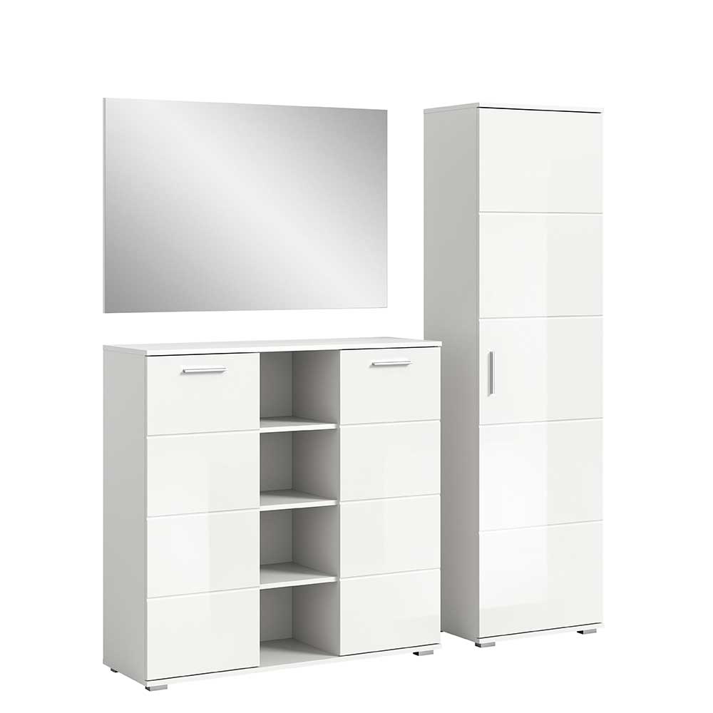 Weiße Hochglanz Flur Möbel Ampiano in modernem Design 191 cm hoch (dreiteilig)