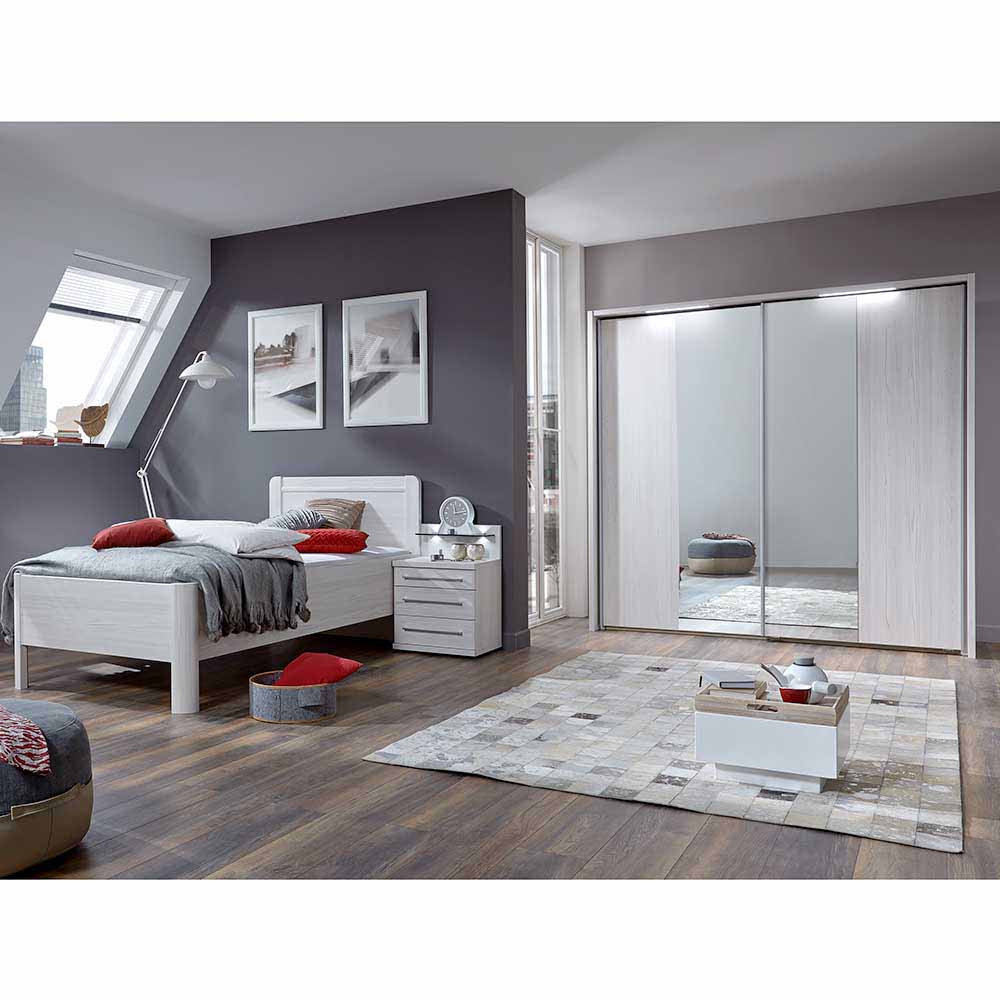 Schlafzimmermöbel Set Frey in Lärche Weiß 100x200 cm (dreiteilig)