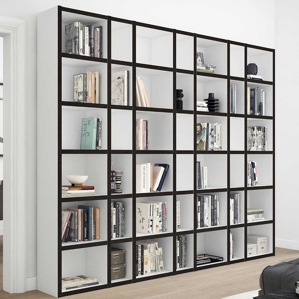 XL Bücher Regal Susanne in Weiß und Schwarzbraun 222 cm hoch