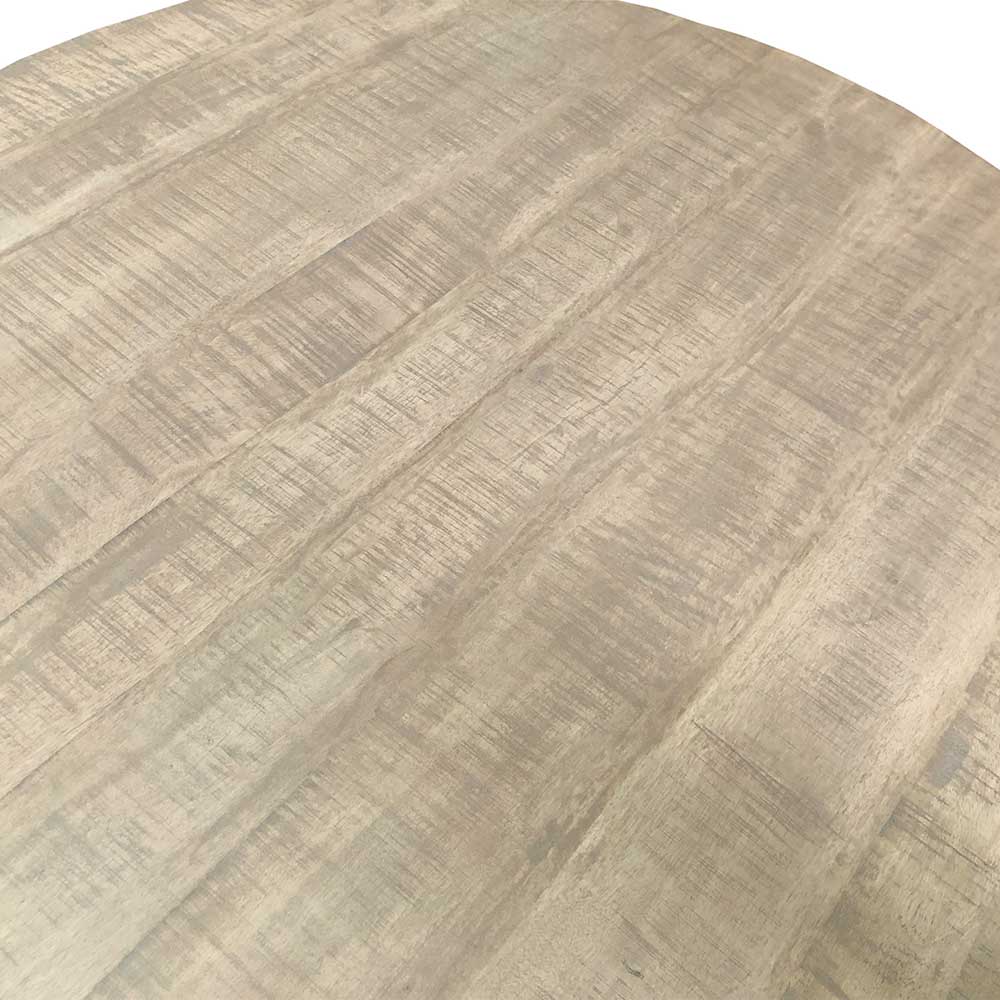 Runder Esstisch Doreen aus Mangobaum Massivholz uns Stahl 120 cm breit