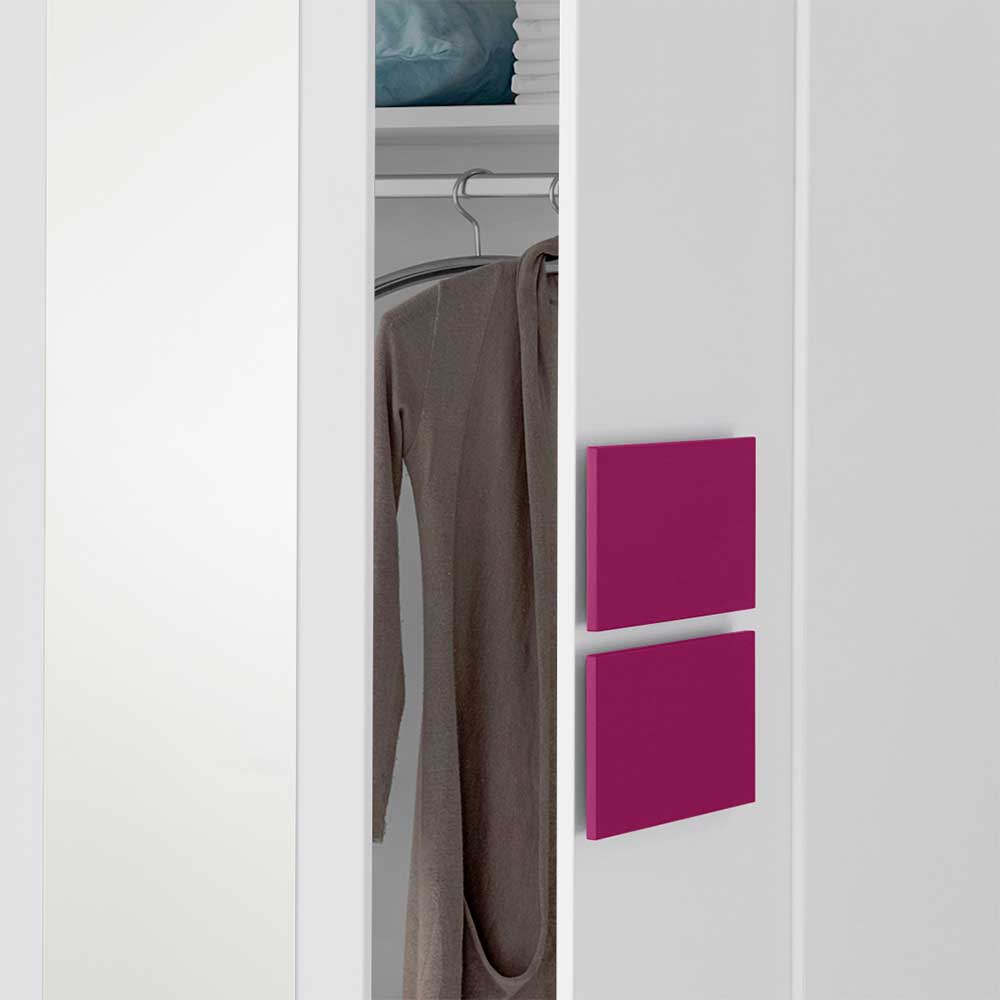 Schlafzimmer Kleiderschrank Tidesco in Weiß Pink mit Spiegel