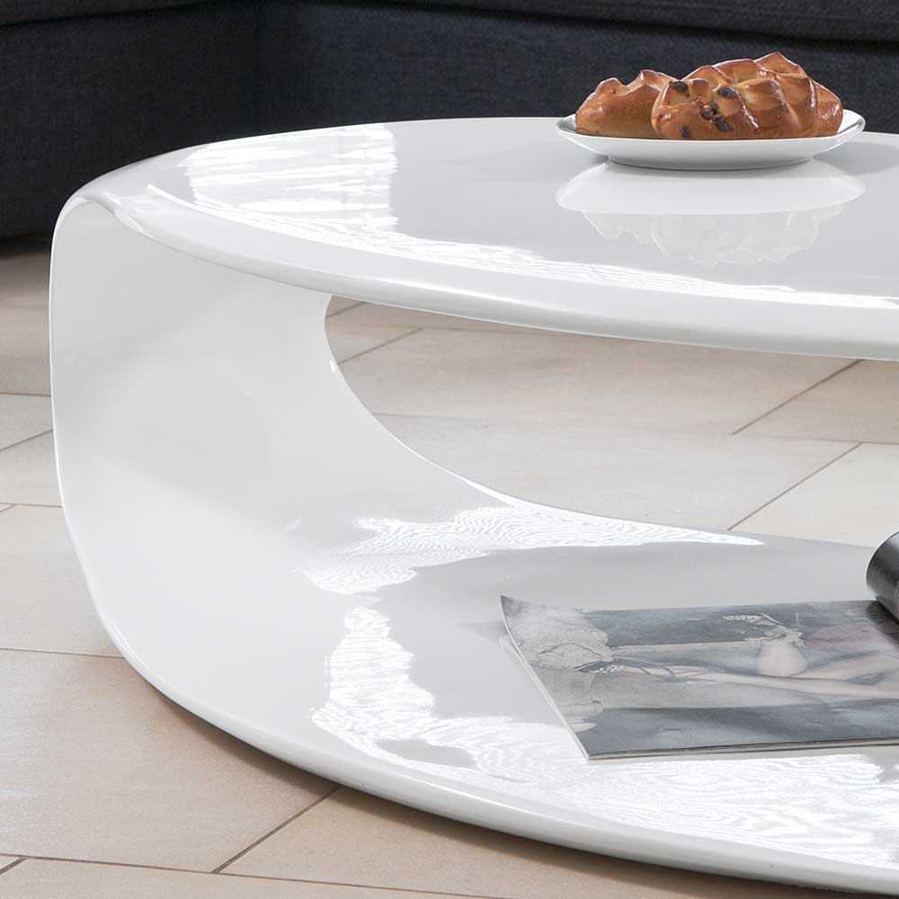 Ovaler Design Couchtisch Kyonus in Weiß Hochglanz aus Kunststoff