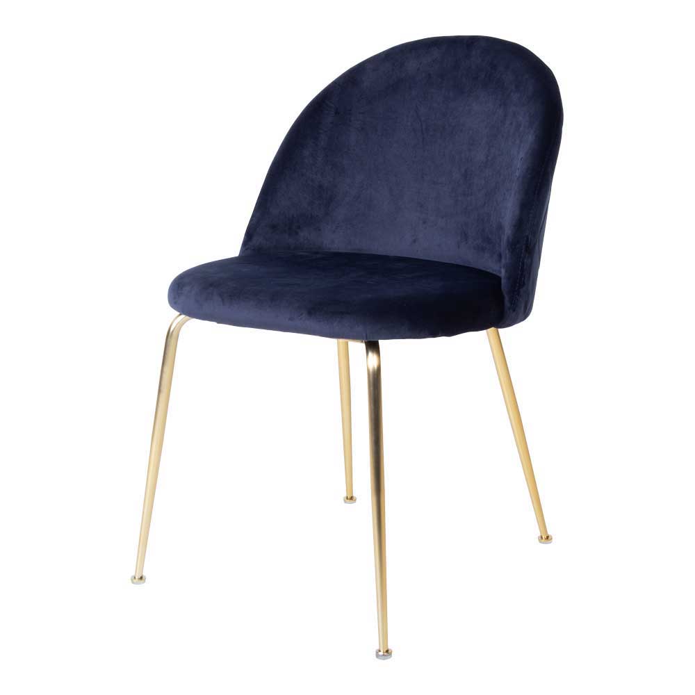 Kleine Sitzgruppe Vensation Stühle Blau Samt Gestelle Goldfarben (fünfteilig)