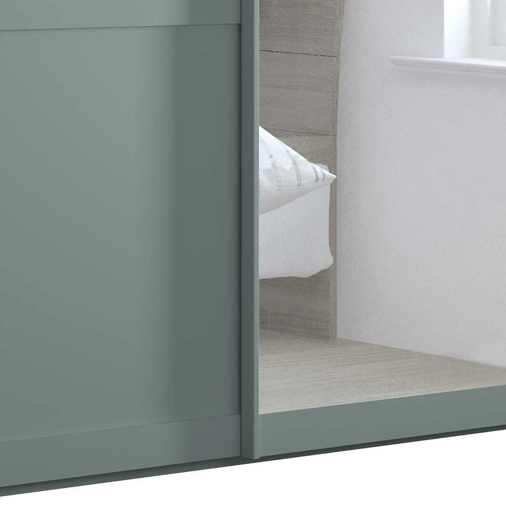 Moderner Schwebetürenkleiderschrank Forjan in Graugrün mit Spiegel