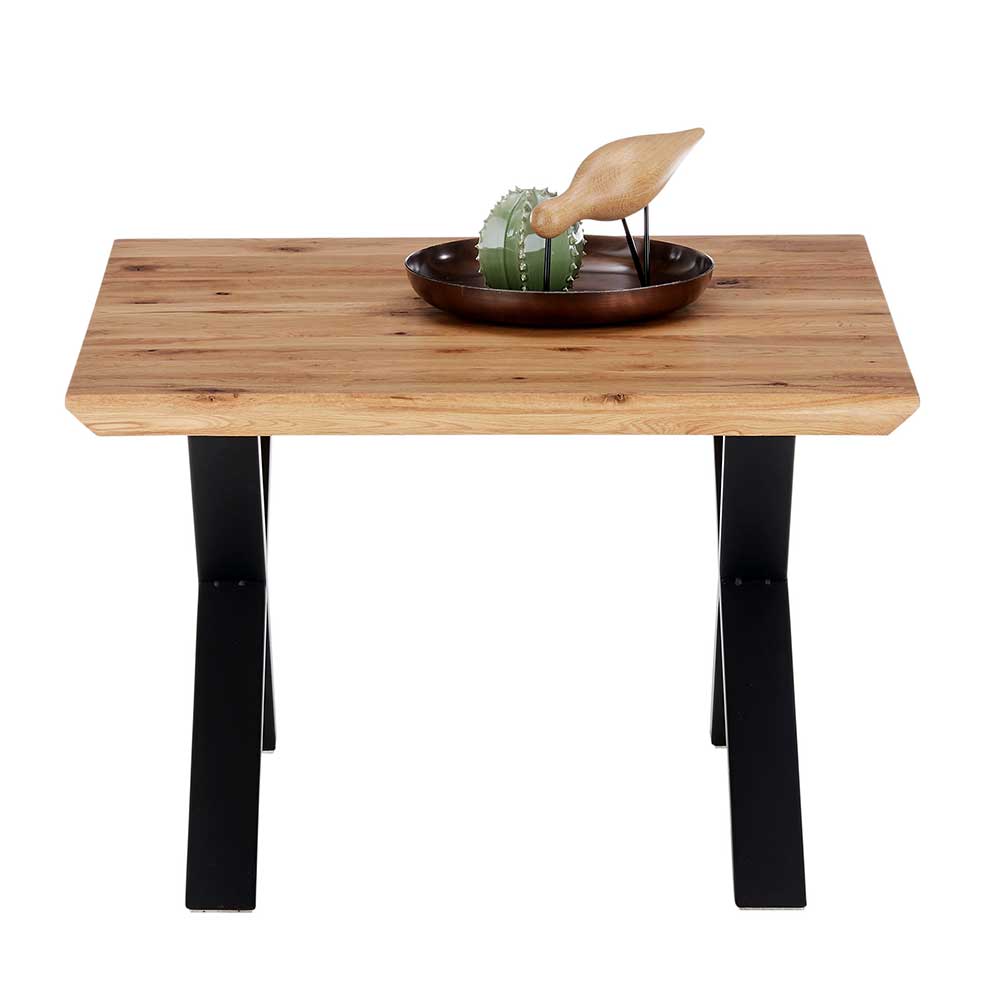 Industrie Stil Wohnzimmer Tisch Astosa aus Asteiche Massivholz mit X Gestell