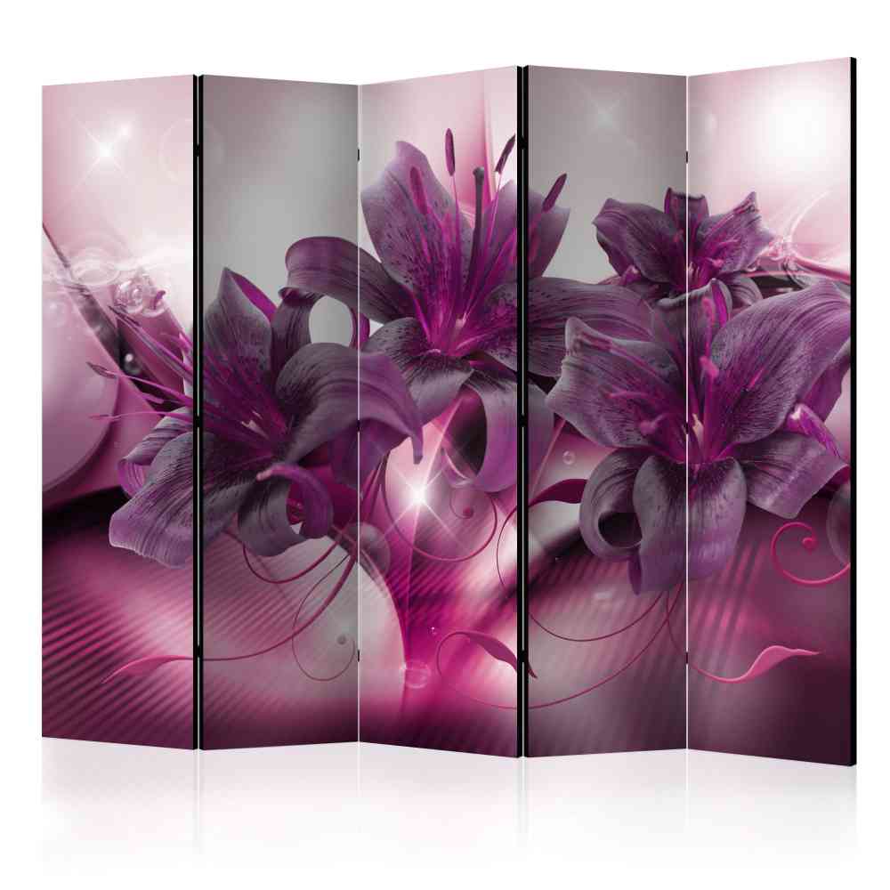 Design Paravent Astrid mit violetten Lilien 5 teilig