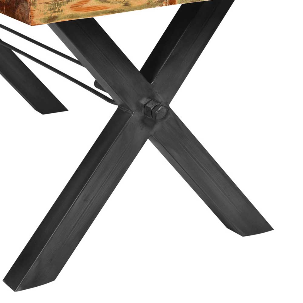 Shabby Chic Esszimmer Tisch Filmau aus Sheesham Recyclingholz mit X-Füßen