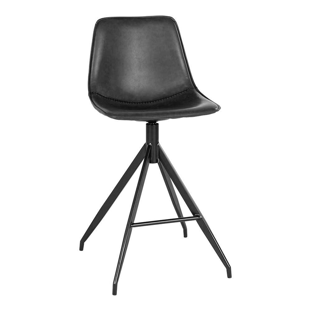 Schwarze Barstühle Vorenza aus Kunstleder und Metall mit 65 cm Sitzhöhe (2er Set)