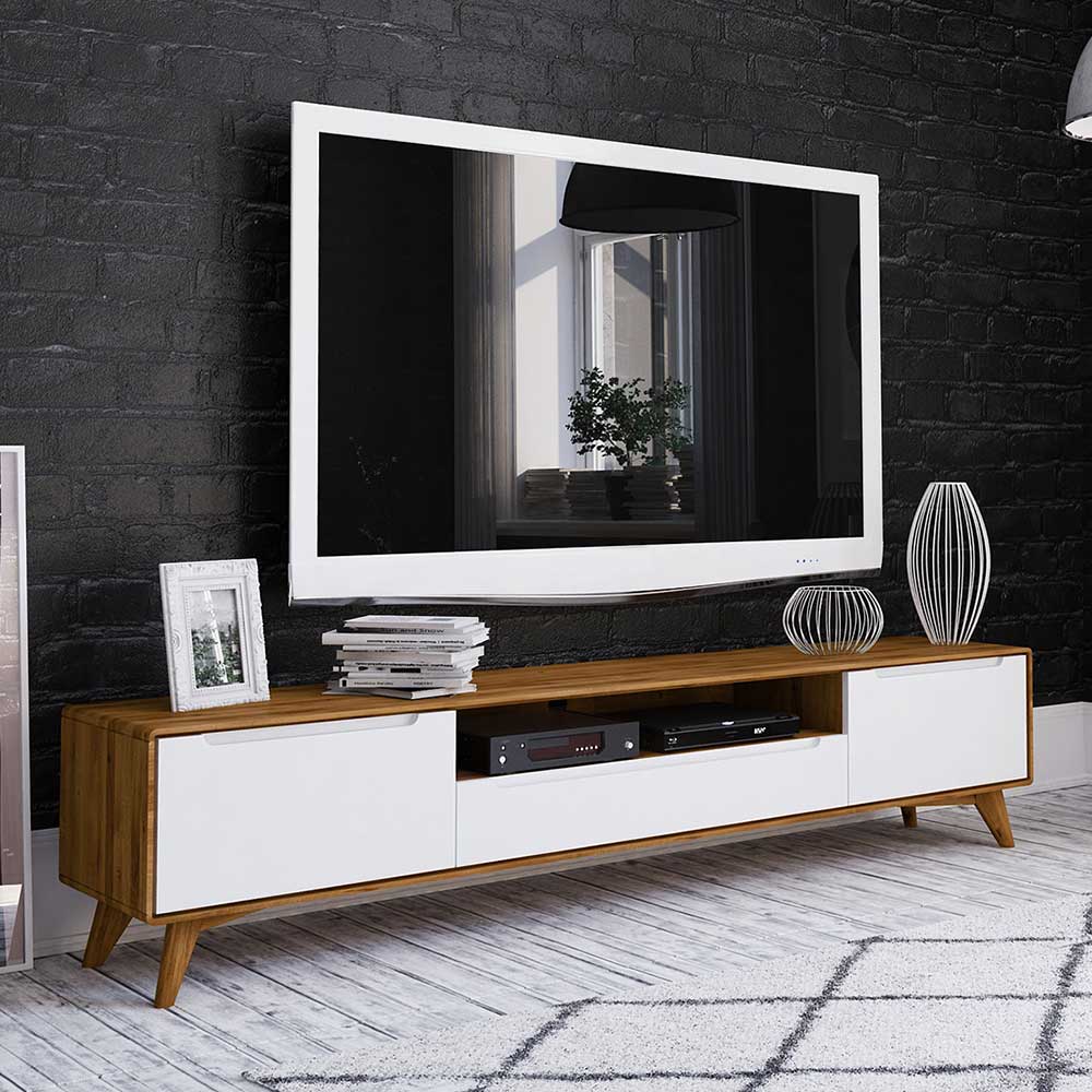 TV Lowboard Triancova in Weiß und Wildeiche 220 cm breit