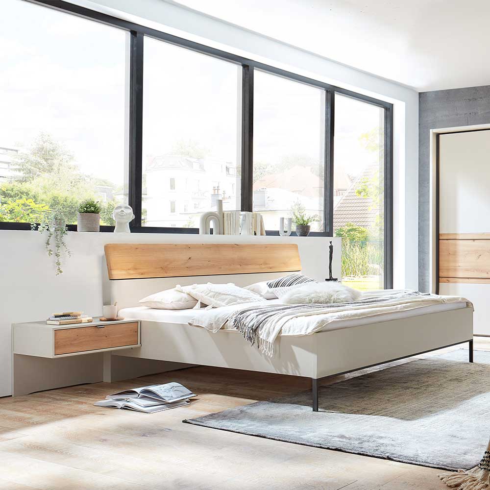 Modernes Doppelbett Miltom in Eiche Bianco und Beige Made in Germany