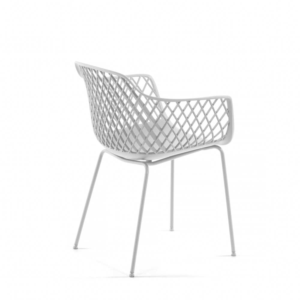 Skandi Design Esszimmer Stühle Jenyca in Weiß Kunststoff mit Armlehnen (4er Set)