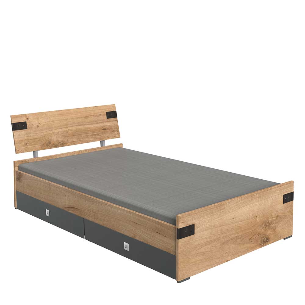 Modernes Bett Yanita im Industry und Loft Stil 210 cm tief