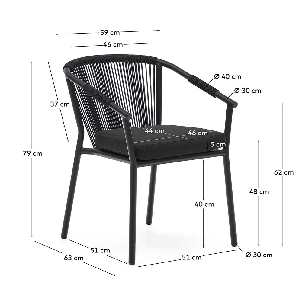 Schwarze Outdoor Stühle Ginhopa aus Aluminium mit Polsterauflage (4er Set)