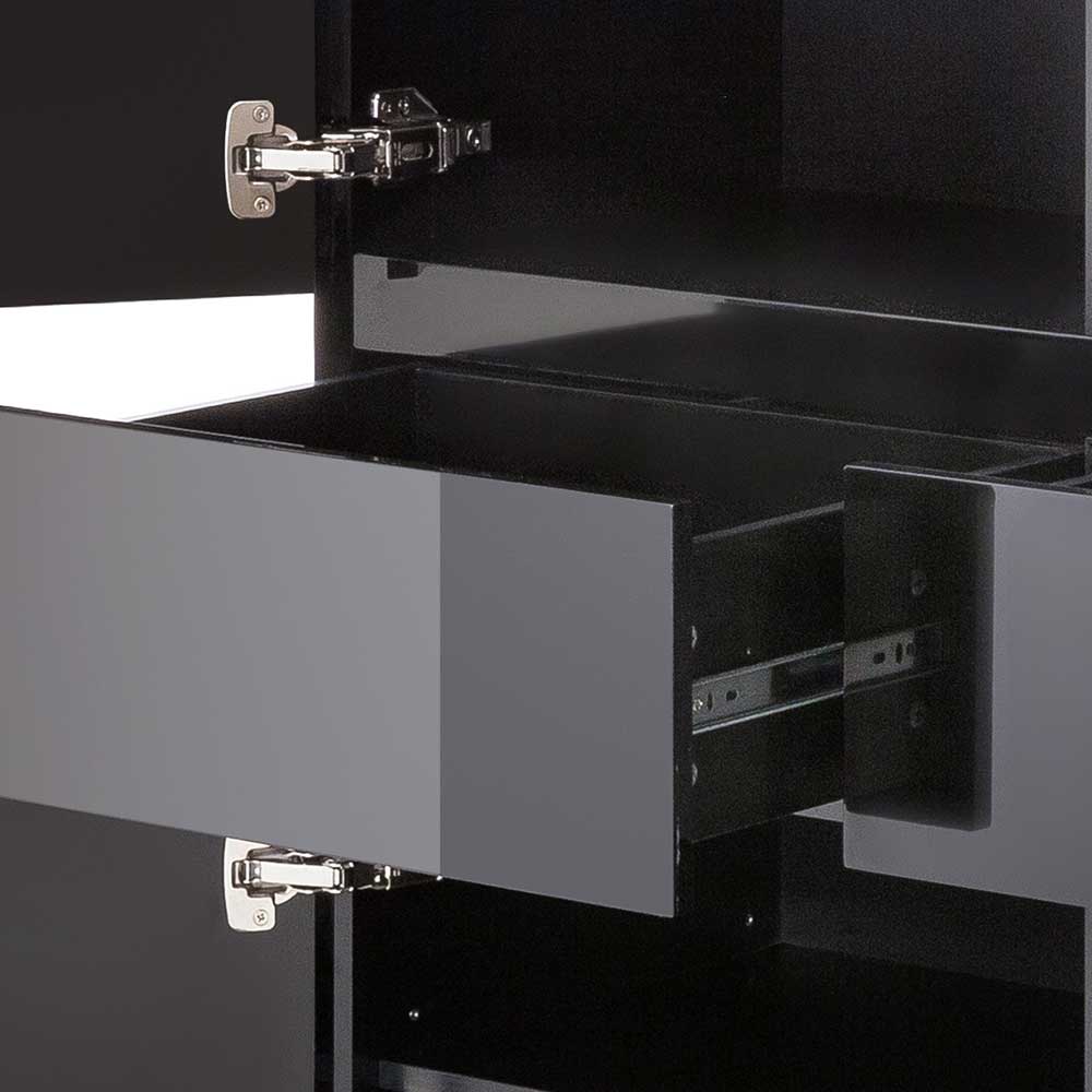 Design Highbord Ledium in Schwarz Hochglanz mit Asteiche Massivholz