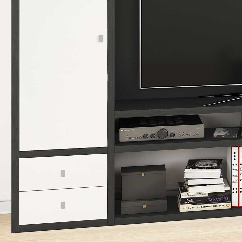 Fernseherwand Kasaryn in Eiche Schwarz Braun und Weiß 265 cm breit