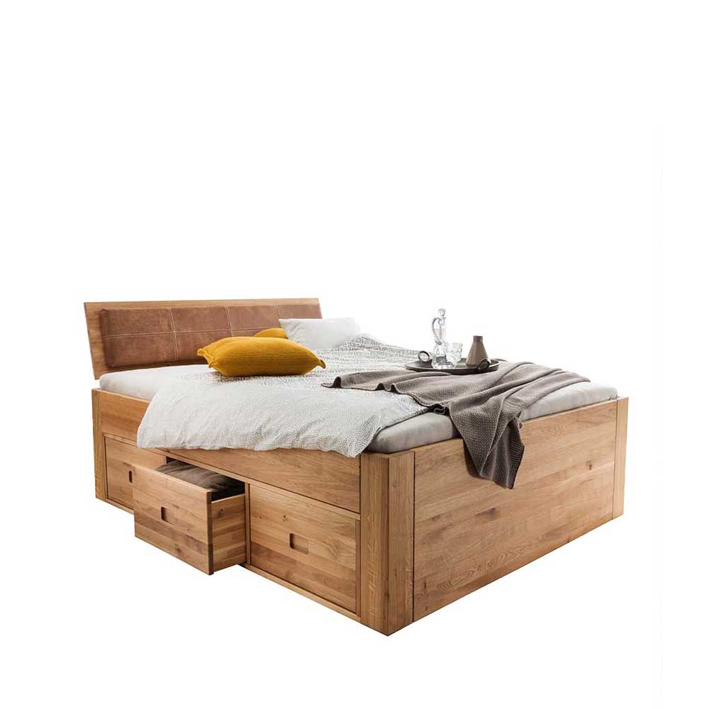 Bett mit Schubladen Yavunan aus Wildeiche Massivholz geölt