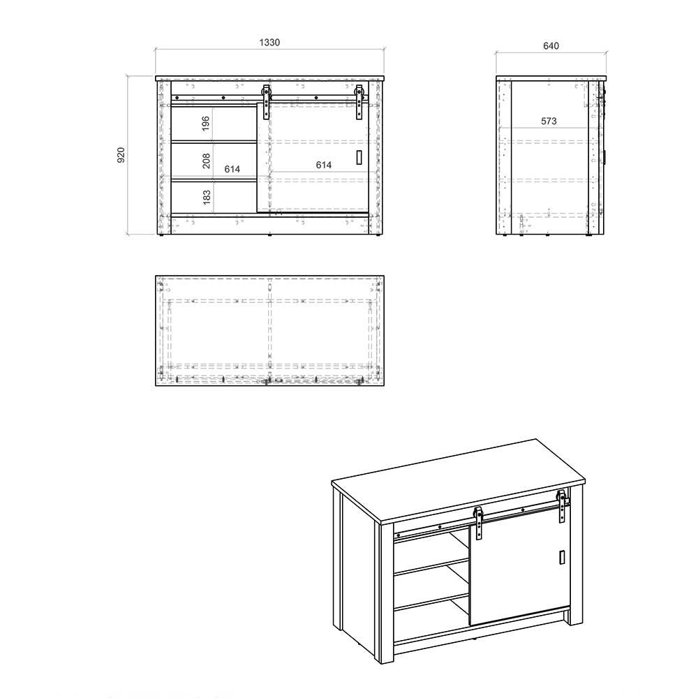 Küchen Möbel mit Theke Arama im Landhausstil in Holzoptik verwittert (sechsteilig)