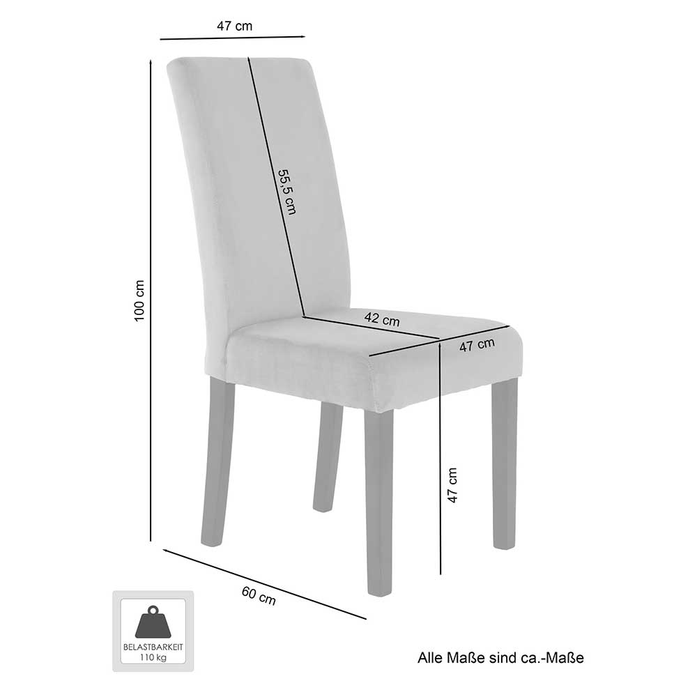 Samt Esstisch Stühle Hanyas mit hoher Lehne in Grau (2er Set)