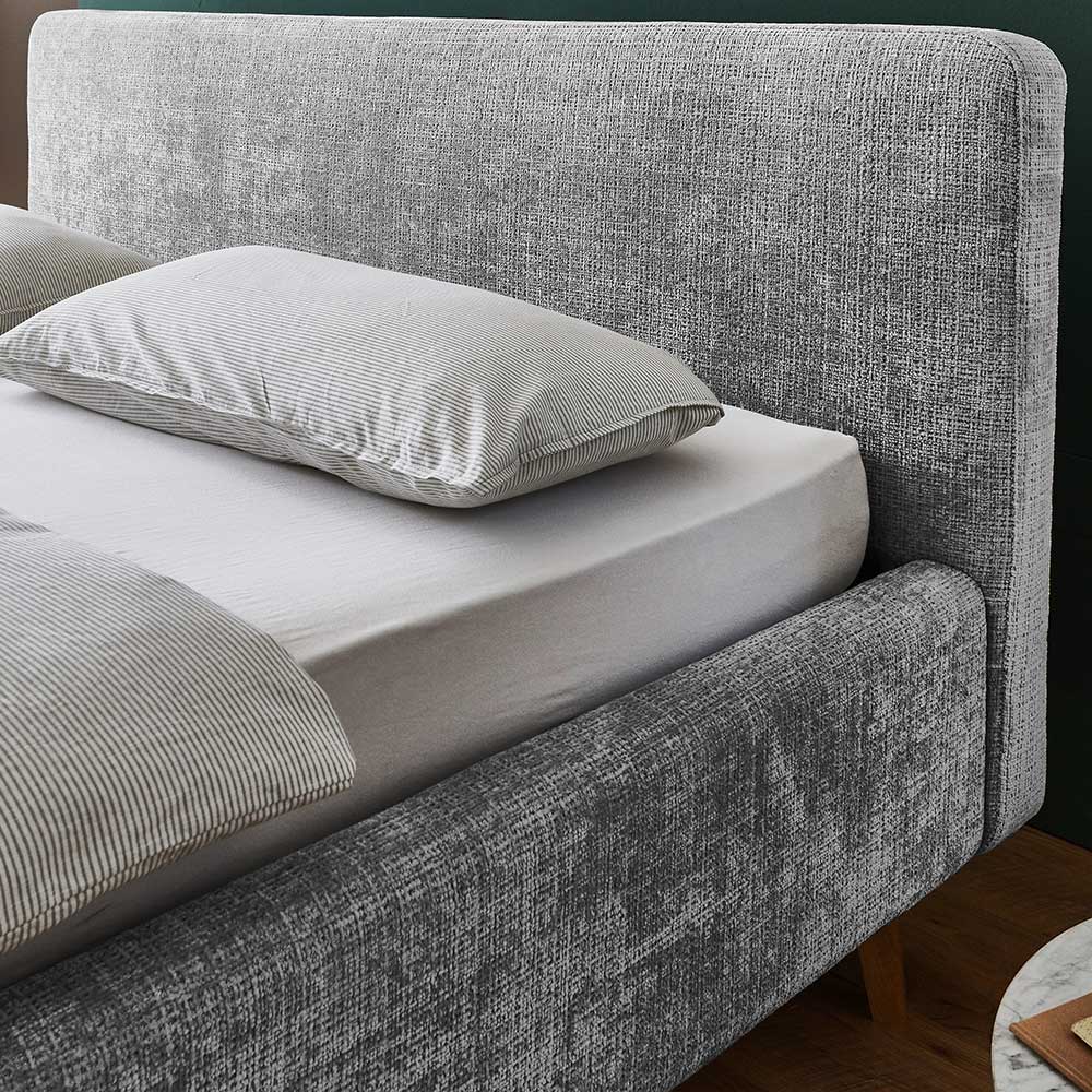 Franzoesisches Bett Mariocano in Grau mit Bettkasten und Lattenrost