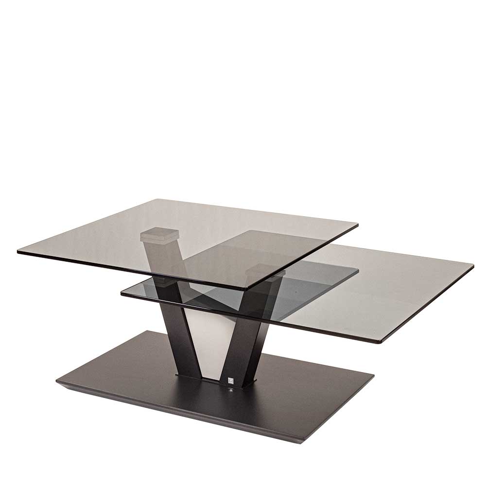 Design Wohnzimmertisch Sambarin mit schwenkbaren Tischplatten aus Sicherheitsglas