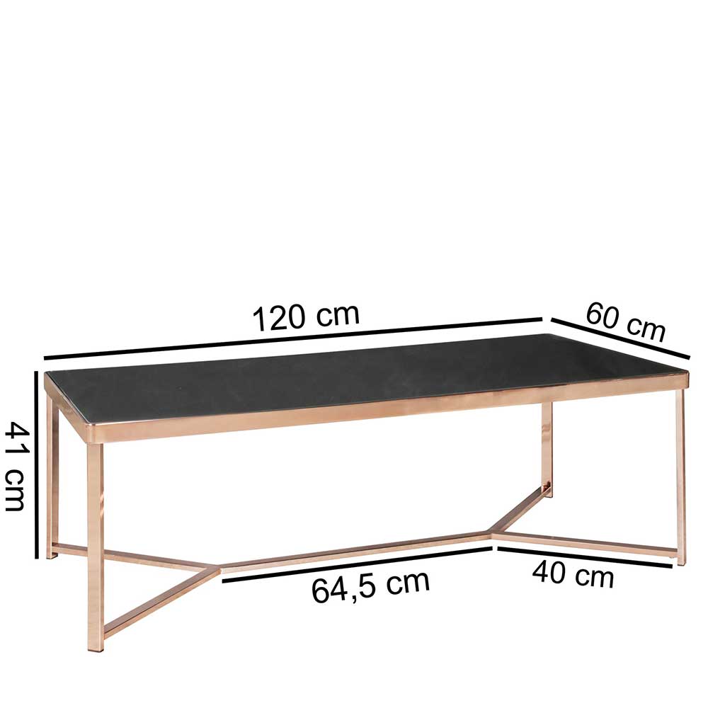 Glas Tisch Classicana in Schwarz und Kupfer 120 cm breit
