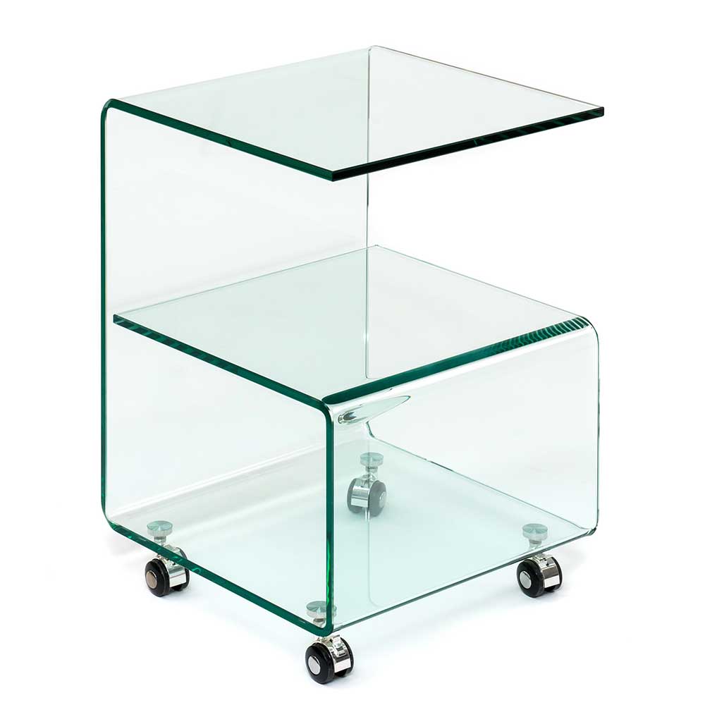 Glas Beistelltisch mit Rollen Marissa in Transparent 60 cm hoch