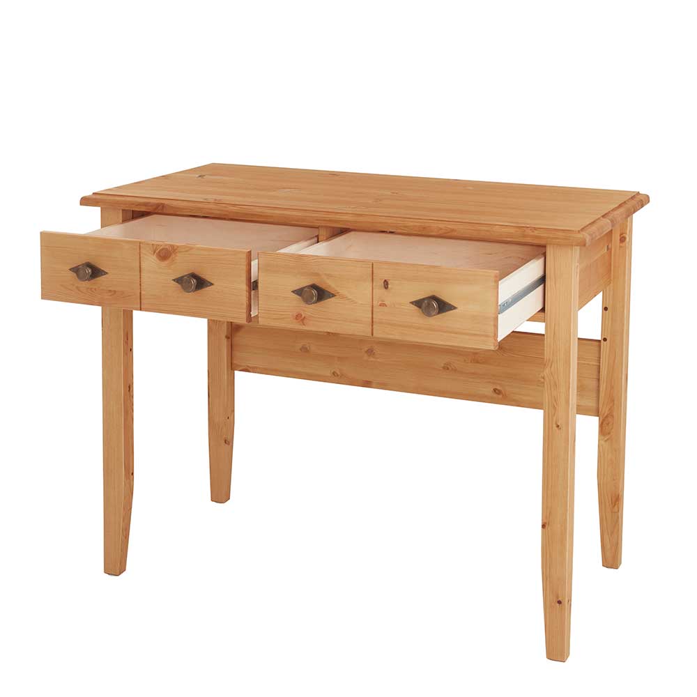 Landhaus Schreibtisch Drobeta mit zwei Schubladen aus Kiefer Massivholz