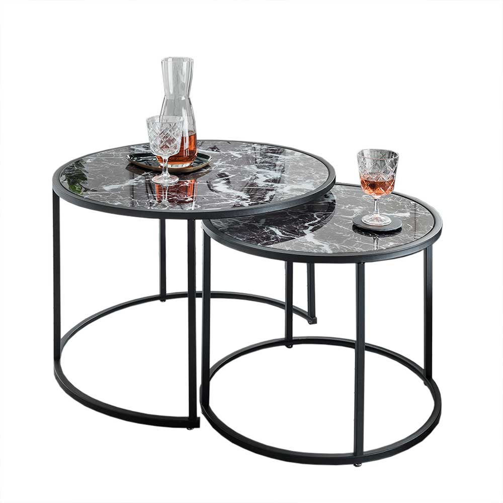 Zwei Wohnzimmer Tische Nevuz in schwarzer Marmor Optik 65 cm breit (zweiteilig)