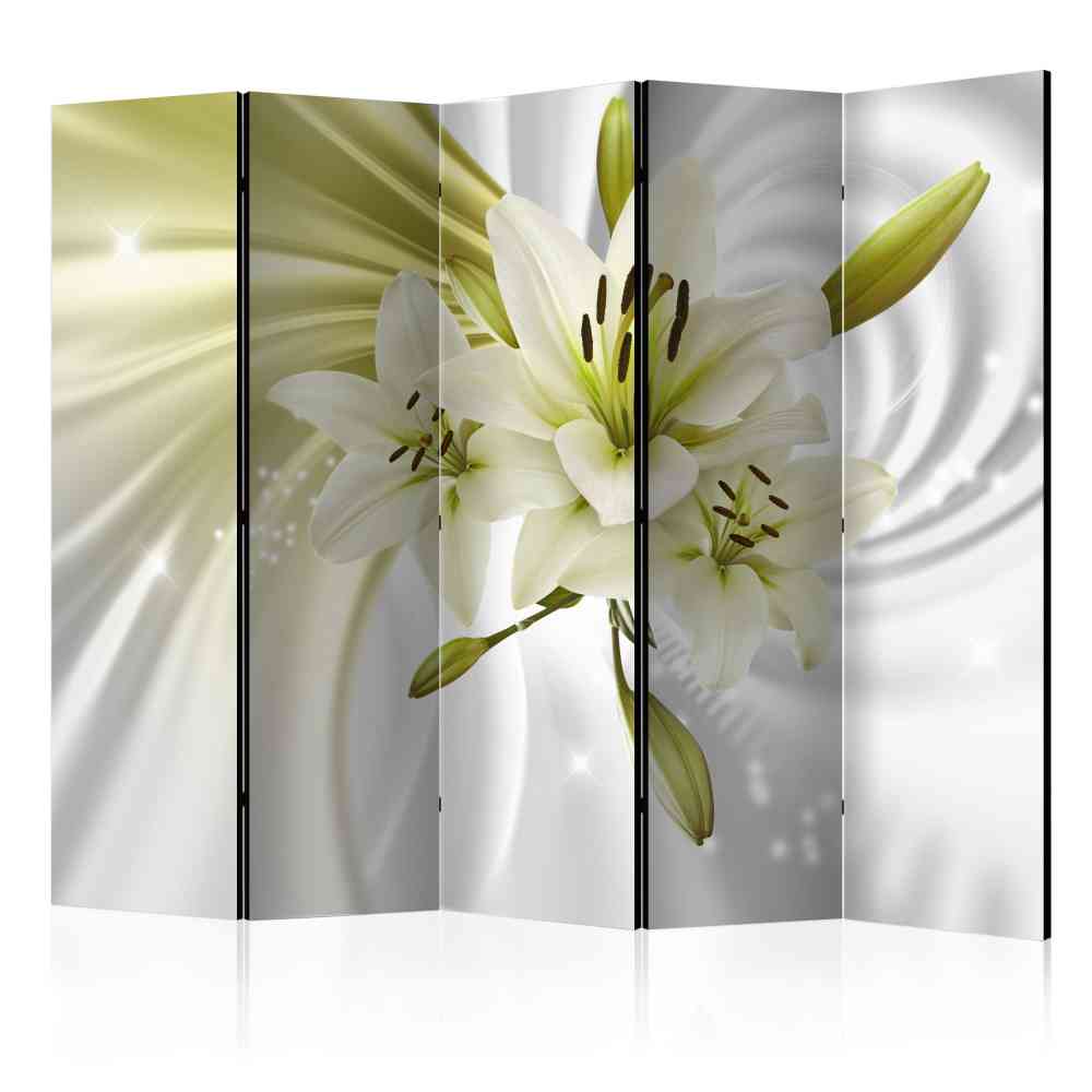 Raumteiler Paravent Londa mit Lilien Motiv in Weiß und Grün