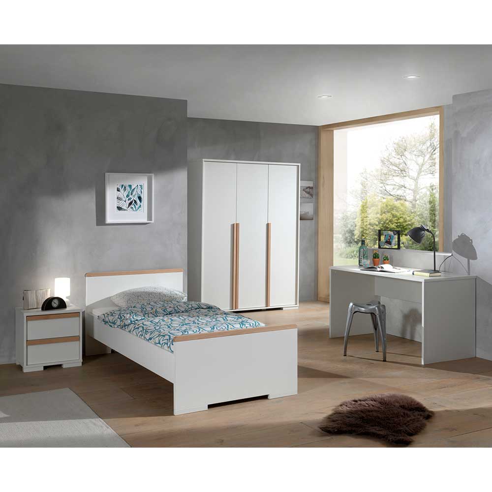Teenie Schlafzimmer Handican in Weiß und Buche modern (vierteilig)