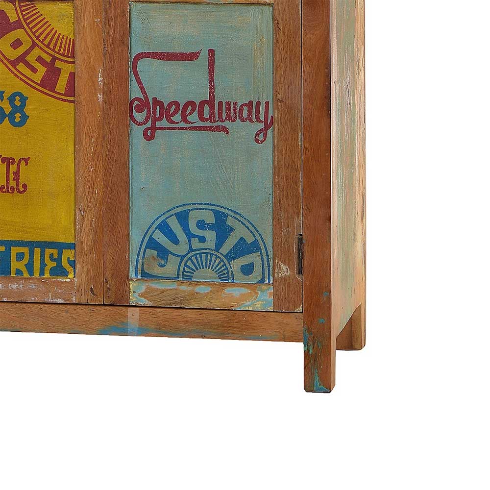Garderobenschrank Petrolia in Braun Bunt im Vintage Look massiv
