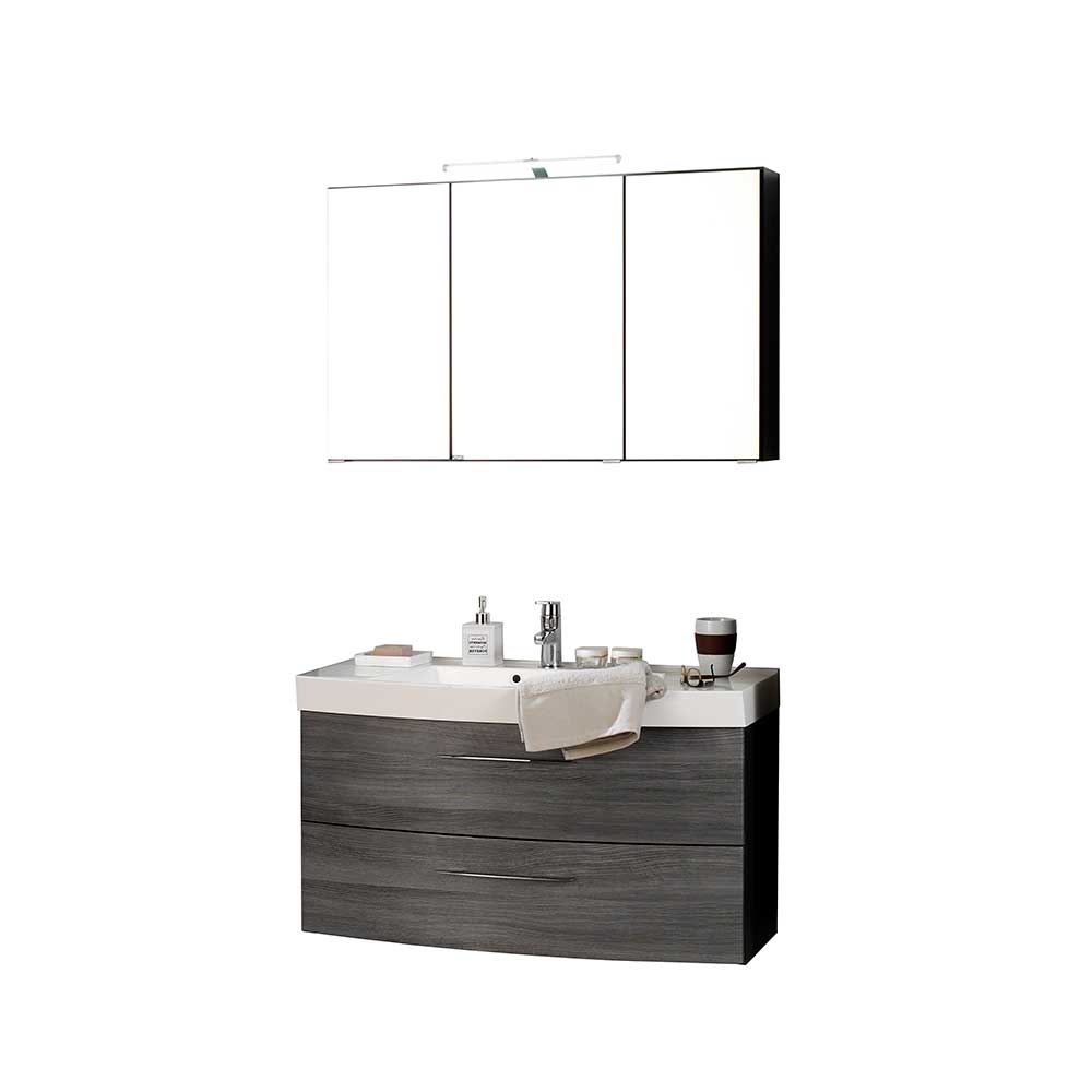 Badezimmermöbel Set Blacingos in Eiche Grau mit 3D Spiegelschrank (zweiteilig)